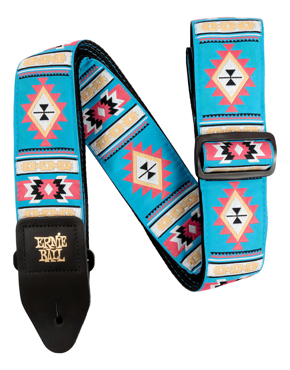 D_629973-MLA99569821460_122025-F.jpg Correa Guitarra Ernie Ball Cuero Extra Largas Ajustables Color Azul Acero Sedona Blue Jacquard Geom?trico - Imagen 1