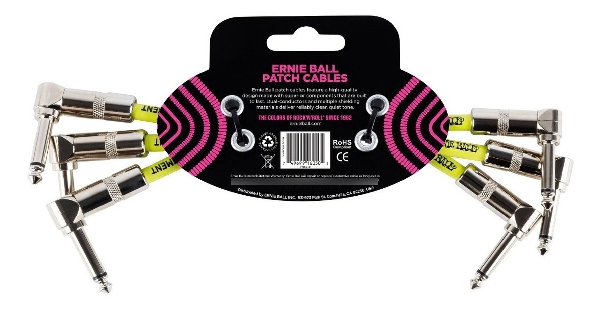 D_718699-MLA100049151801_122025-F.jpg Pack 3 Cables Patch Pedales Ernie Ball 6050 15cm Black - Imagen 1