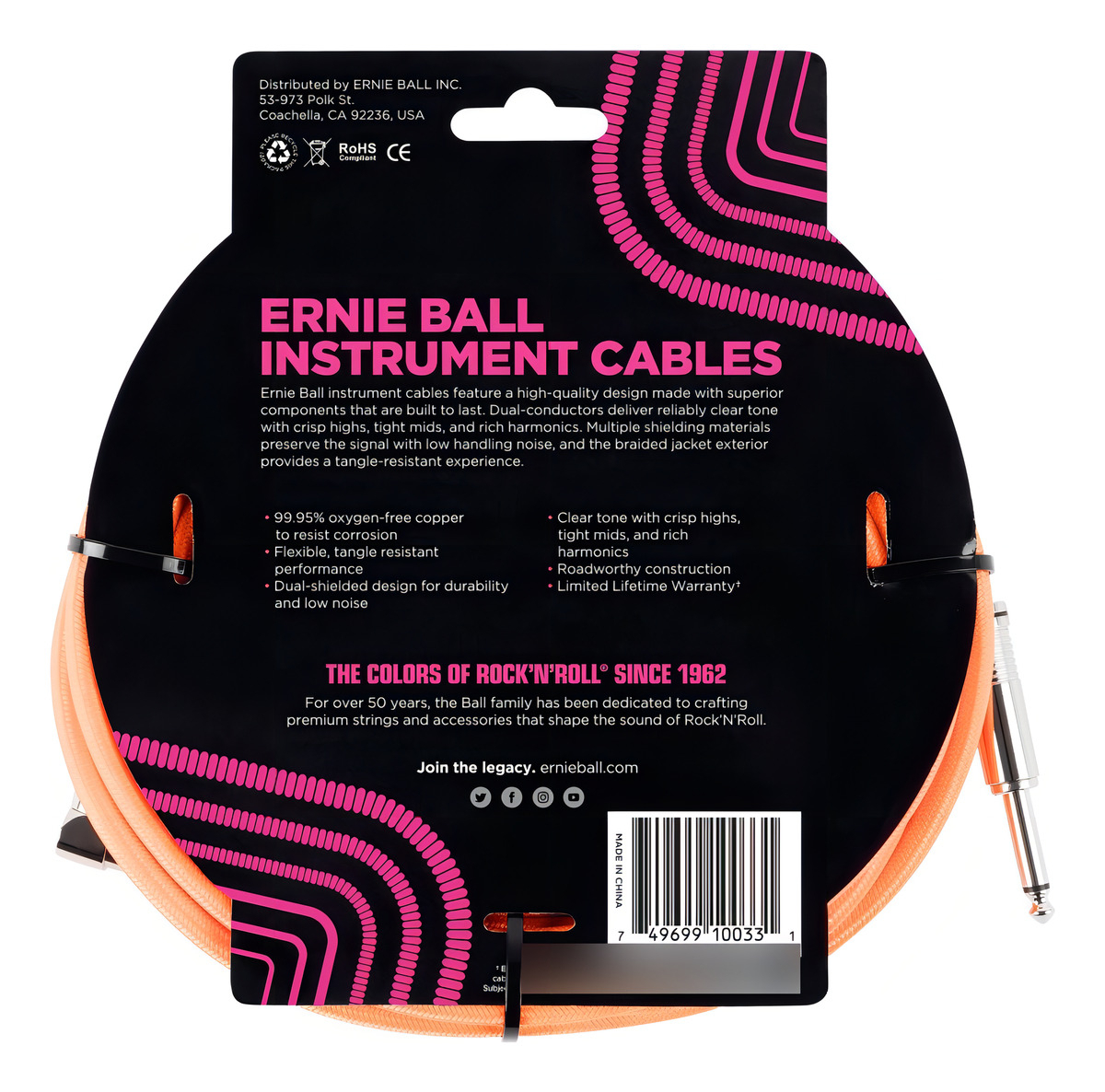 D_928575-MLA99509375966_112025-F.jpg Ernie Ball Cable Para Instrumento P06079 3.05 Mts Naranja - Imagen 1