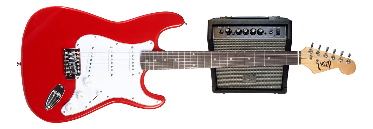 D_984087-MLC80192086341_102024-F.jpg Pack Guitarra Stratocaster Y Amplificador 15w Creep Red Comp - Imagen 1